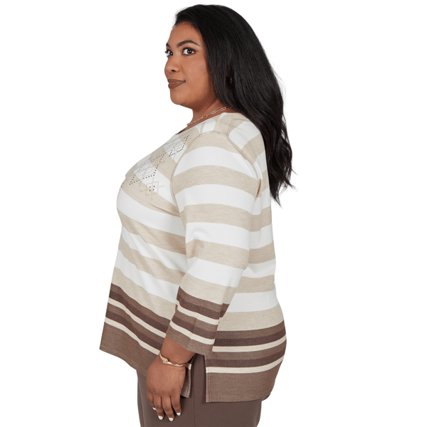Plus Size Alfred Dunner Luxe Be A Lady 3/4 Sleeve Stripe Blouse