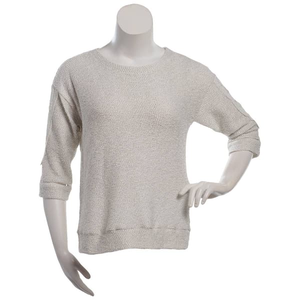 Womens Robert Louis 3/4 Sleeve Lace Applique Popcorn Sweater