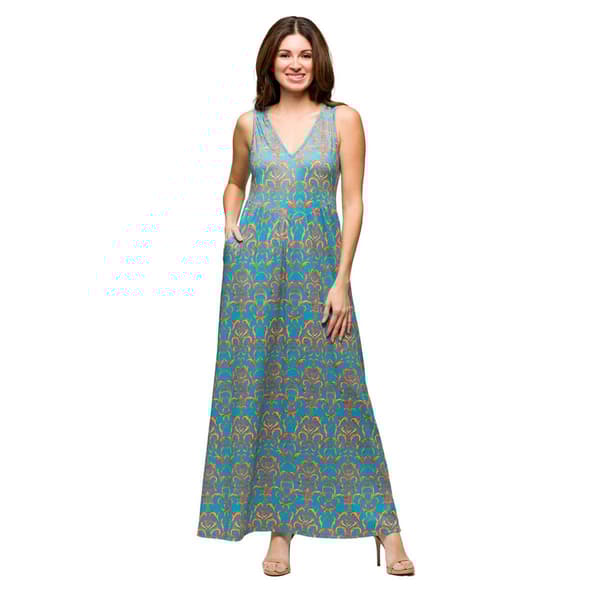 Womens 24/7 Comfort Apparel Sky Blue Sleeveless V Neck Maxi Dress - image 