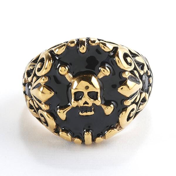 Mens Gentlemen''s Classics&#40;tm&#41; Stainless Steel Yellow Skull Ring - image 