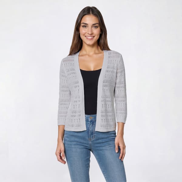 Womens 89th & Madison 3/4 Pointelle Open Front Cardigan - image 