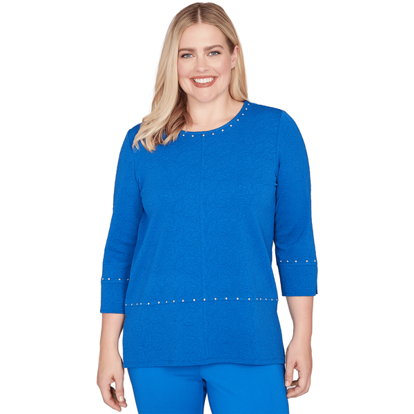 Plus Size Alfred Dunner Barcelona Solid Floral Jacquard Knit Top