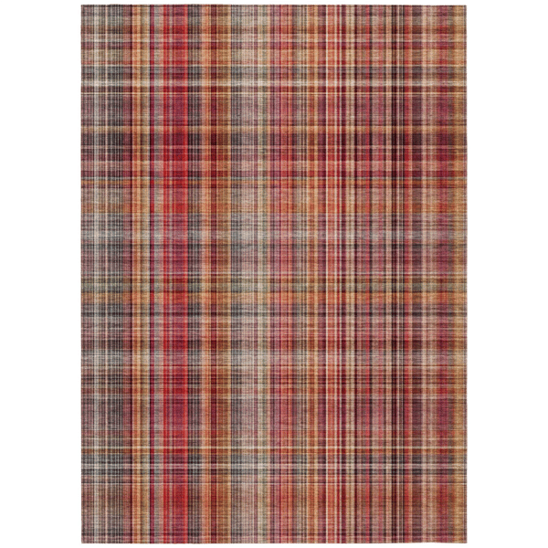 HomeRoots Red Orange & Brown Plaid Non Skid Area Rug