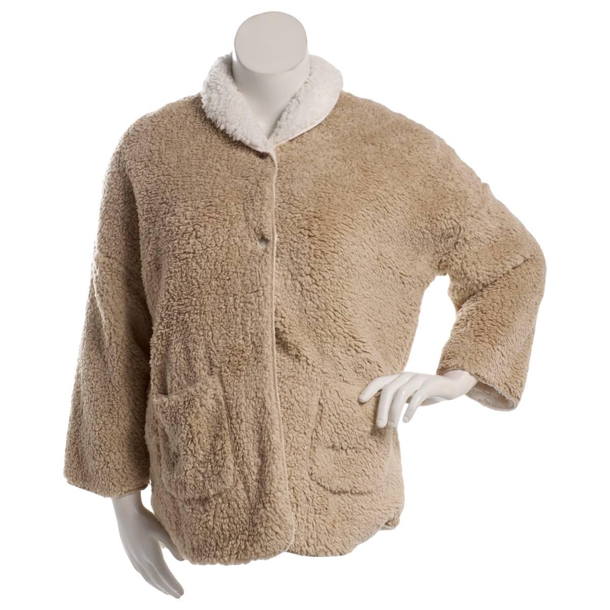 Womens Loungees Long Sleeve Tan Reversible Sherpa Bed Jacket