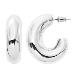 Design Collection Silver-Tone Chunky & Polished C Hoop Earrings
