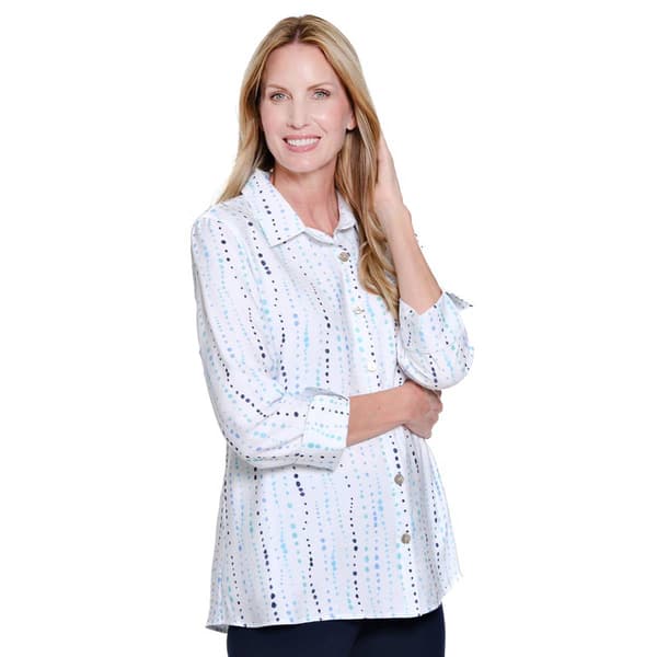 Petite Multiples 3/4 Sleeve Dot Stripe Casual Button Down