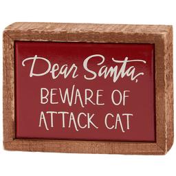 Primitives By Kathy Mini Santa Beware of Cat Attack Box Sign