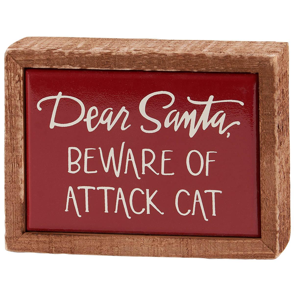 Primitives By Kathy Mini Santa Beware of Cat Attack Box Sign