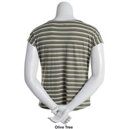 Womens French Laundry Stripe Tie Front Tee w/Shoulder Buttons