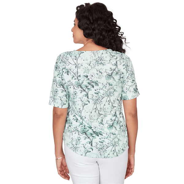 Petite Emaline Verde Grove I Asymmetrical V Neck Floral Blouse
