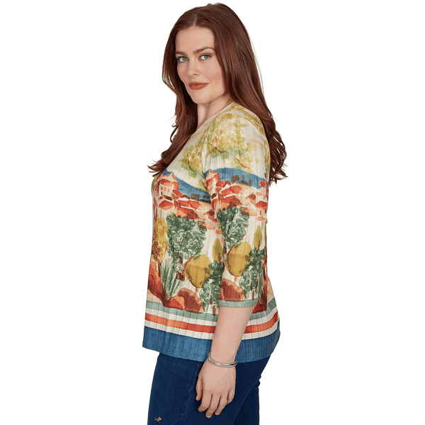 Womens Alfred Dunner Tuscany Tuscan Landscape Scenic Blouse
