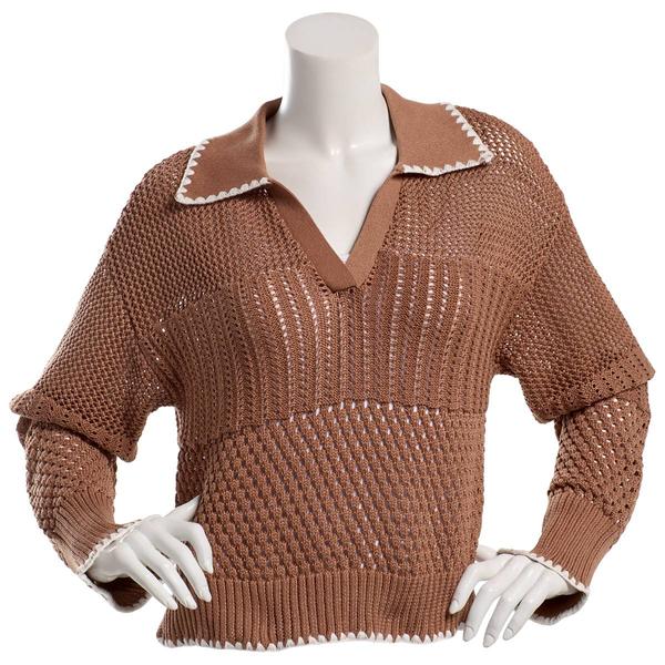Juniors No Comment Whip Stitch Polo Collar Pullover Sweater - image 