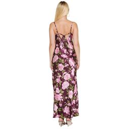 Juniors Crystal Doll Floral Satin Maxi Slip Empire Waist Dress