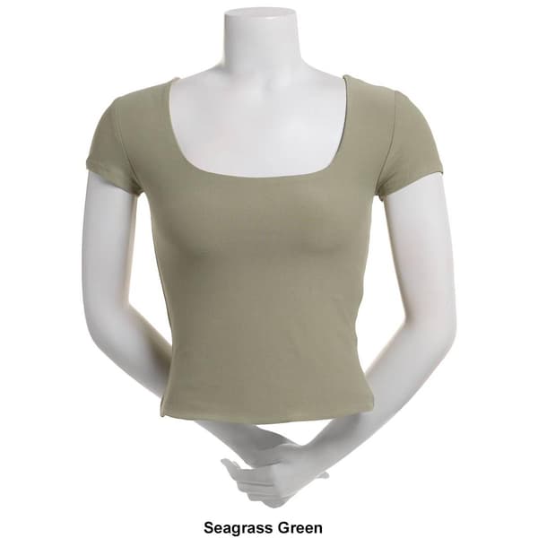 Juniors Derek Heart Short Sleeve Square Neck Double Layer Tee
