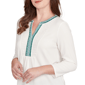 Petite Ruby Rd. Fall Flair Split Neck Geometric Embroidery Blouse - image 5