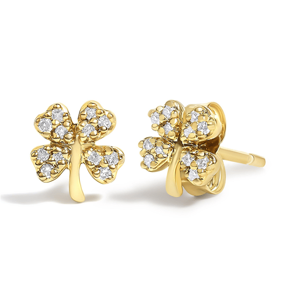 Haus of Brilliance 10kt. Gold Diamond 4 Leaf Clover Stud Earrings