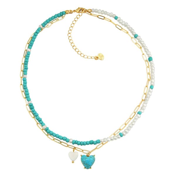 Roman 2-Layer Link Chain with Turquoise Heart Charm Pendant - image 