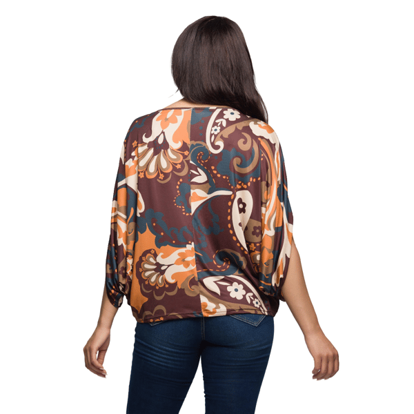 Womens 24/7 Comfort Apparel Brown Paisley Dolman Sleeve Top