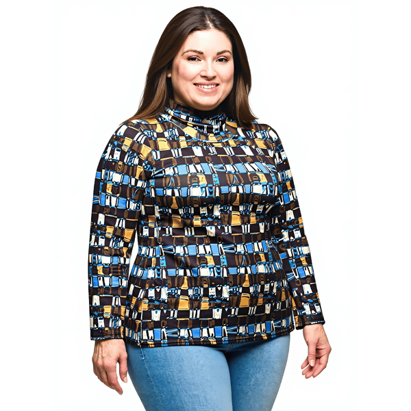 Plus Size 24/7 Comfort Apparel Mock Neck Printed Top