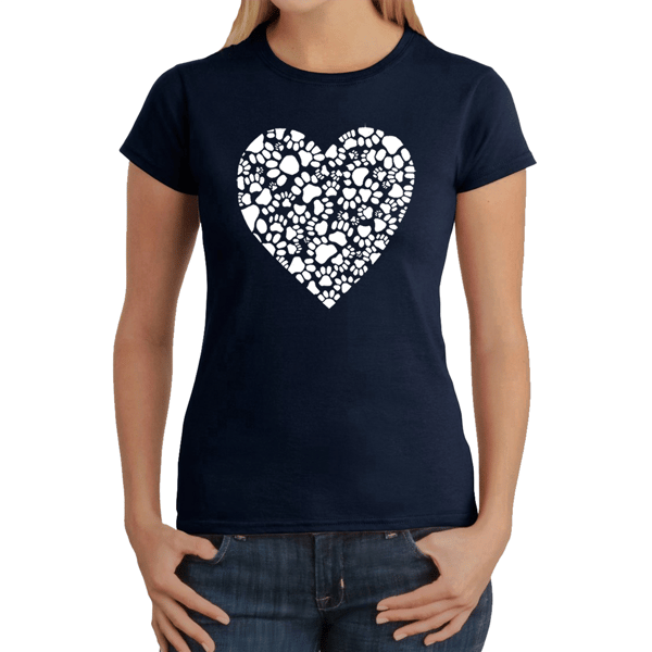 Womens LA Pop Art Paw Prints Heart - Word Art T-Shirt
