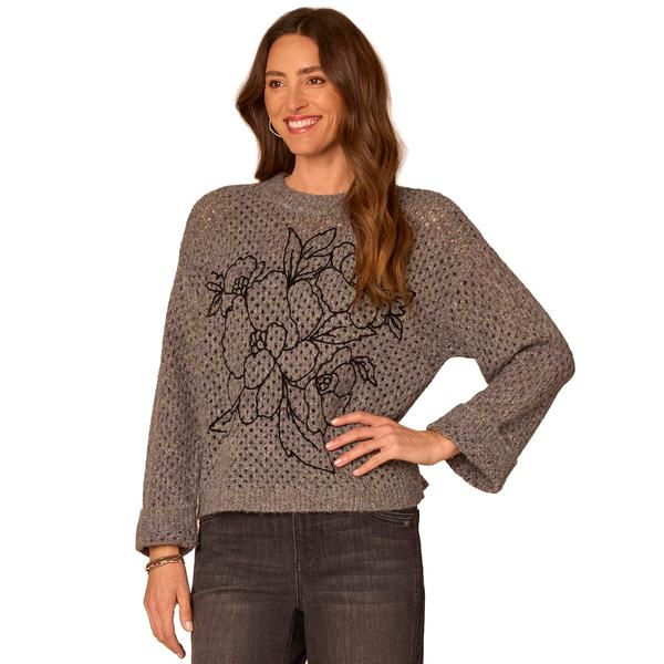 Womens Democracy Long Sleeve Floral Embroidery Sweater - image 