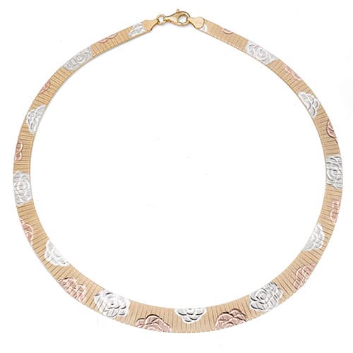 Ellen Tracy Tri-Tone Flower Omega Collar Necklace - image 