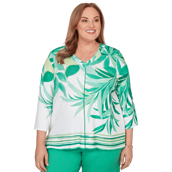 Plus Size Alfred Dunner Resort Living V Neck Artisan Leaf Blouse