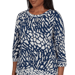 Womens Alfred Dunner Good To Go 3/4 Sleeve Abstract Blouse