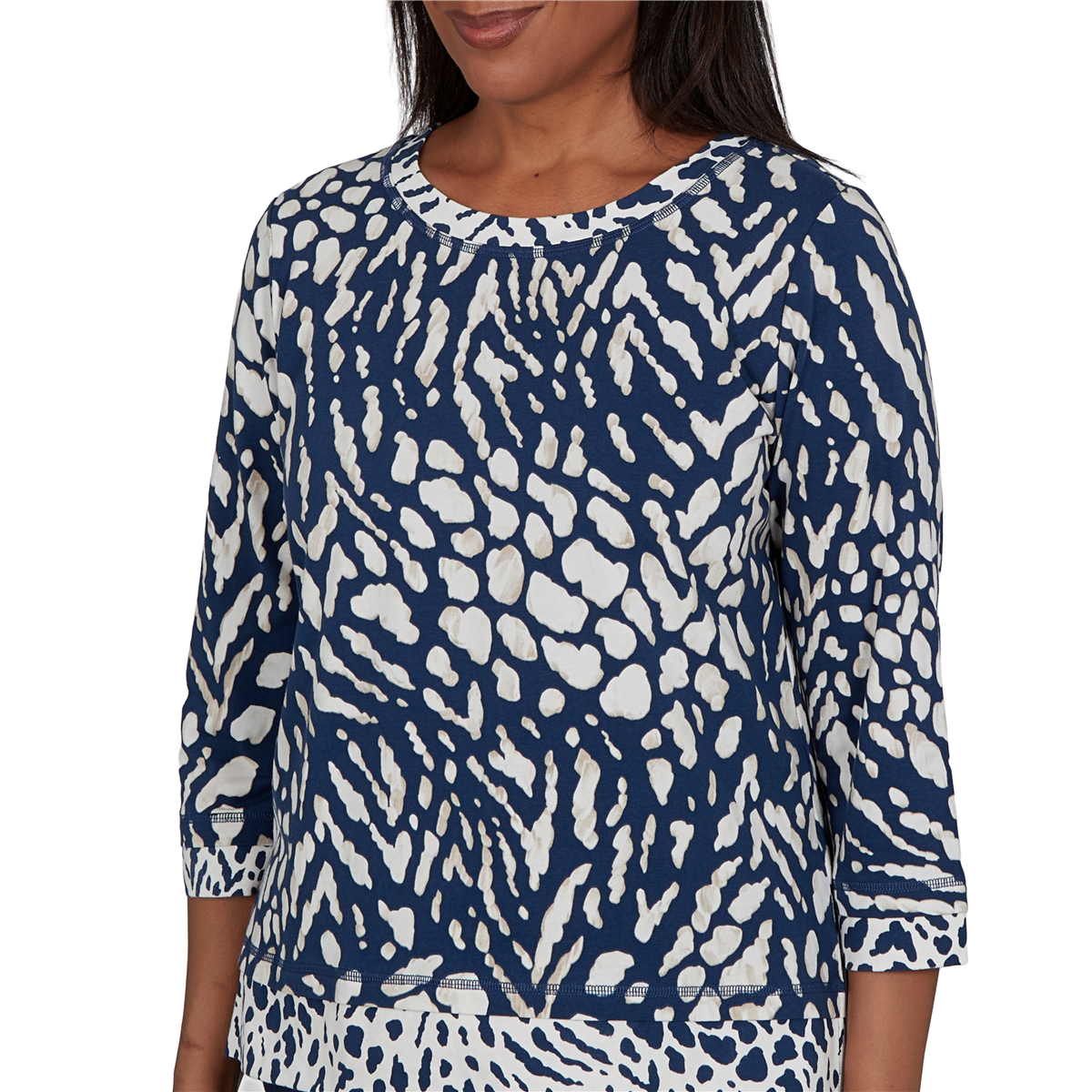 Womens Alfred Dunner Good To Go 3/4 Sleeve Abstract Blouse