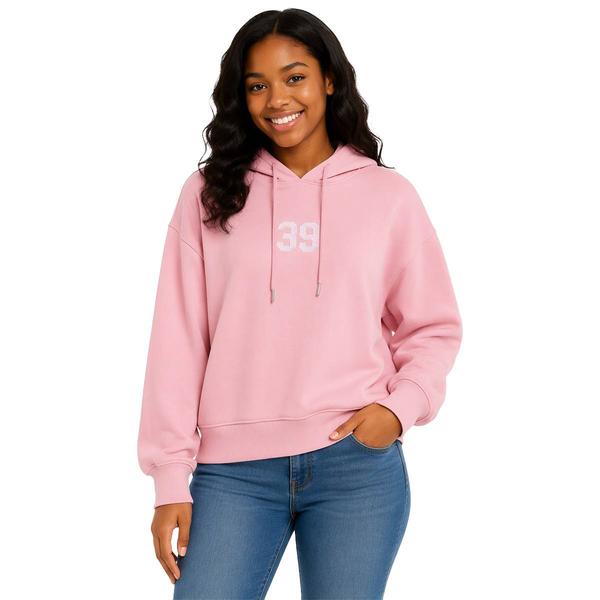Juniors No Comment Fleece Leaf Lined Hoodie - Pink