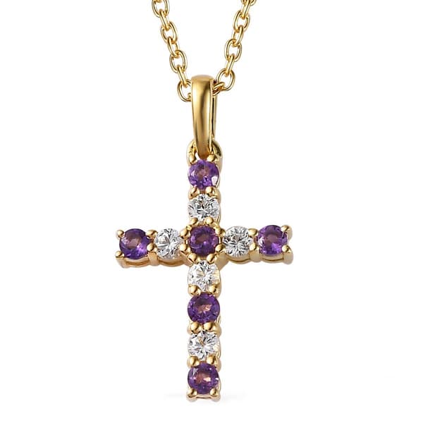 Gemstone Classics(tm) Amethyst & Created Sapphire Cross Pendant - image 