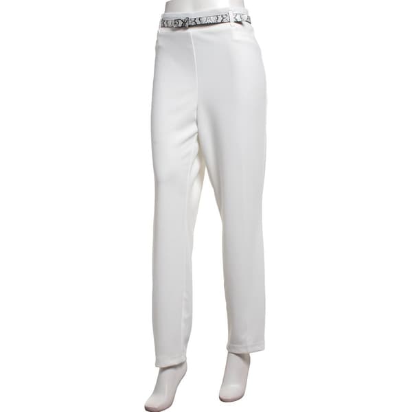Womens Soho Apparel Straight Leg Snake Belt Crepe Dress Pants