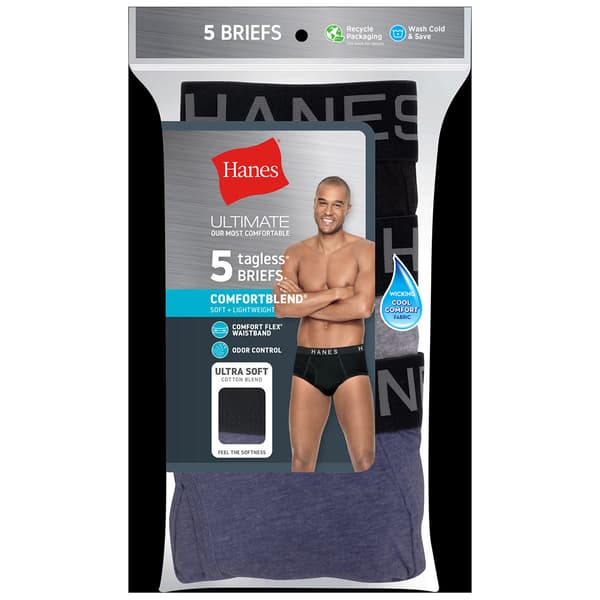 Mens Hanes Ultimate&#174; 5pk.Comfort Blend Briefs - Blue/Navy/Grey