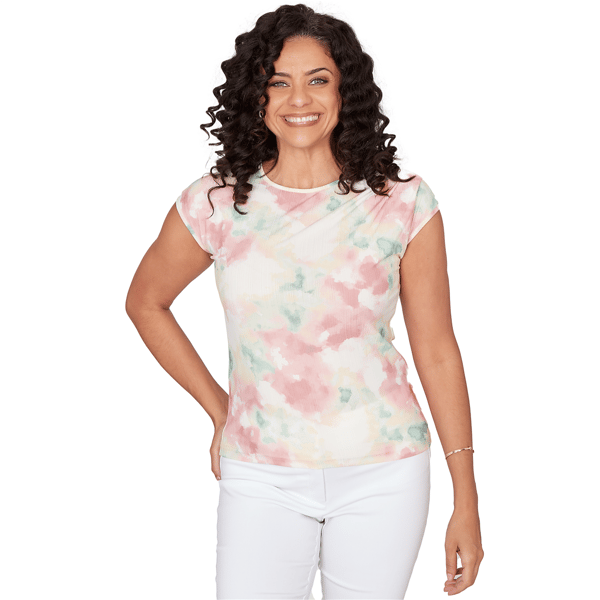Petite Emaline Key Items Cap Sleeve Abstract Watercolor Blouse