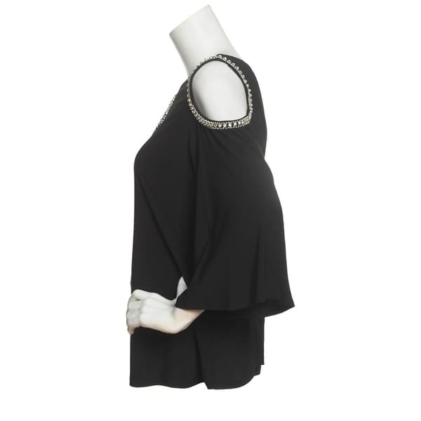 MSK Cold Shoulder Rhinestone Trim Keyhole Blouse