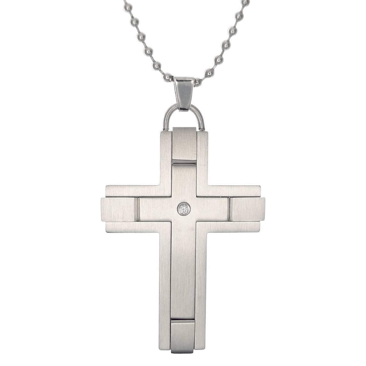 Mens Lynx Satin Accents 1/8ctw. Diamond Cross Pendant