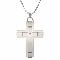 Mens Lynx Satin Accents 1/8ctw. Diamond Cross Pendant