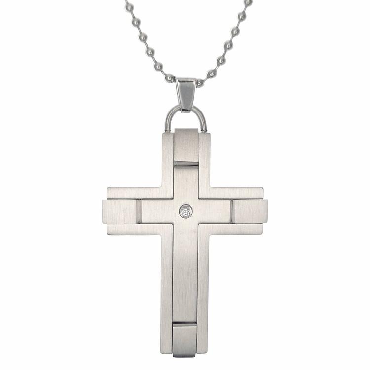 Mens Lynx Satin Accents 1/8ctw. Diamond Cross Pendant