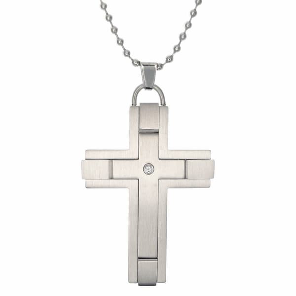 Mens Lynx Satin Accents 1/8ctw. Diamond Cross Pendant