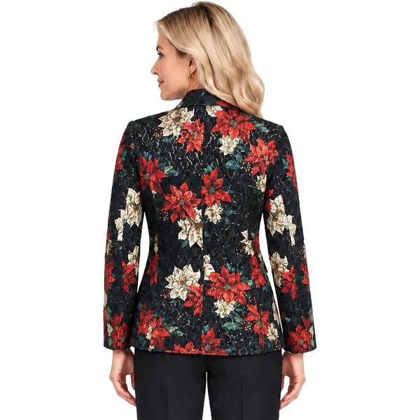Plus Size Ali Miles Long Sleeve Sequin Poinsettia Blazer