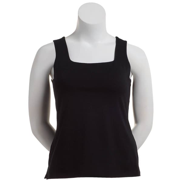 Womens Kasper Solid Double Layer Square Neck Tank