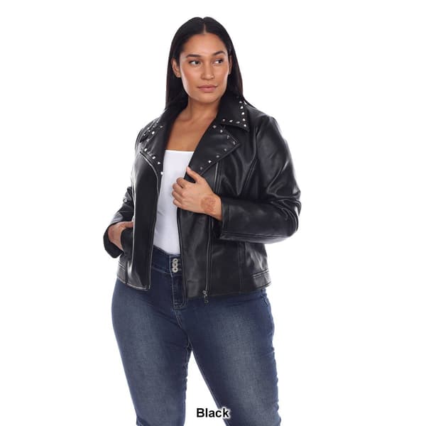 Plus Size White Mark Faux Leather Motorcycle Jacket