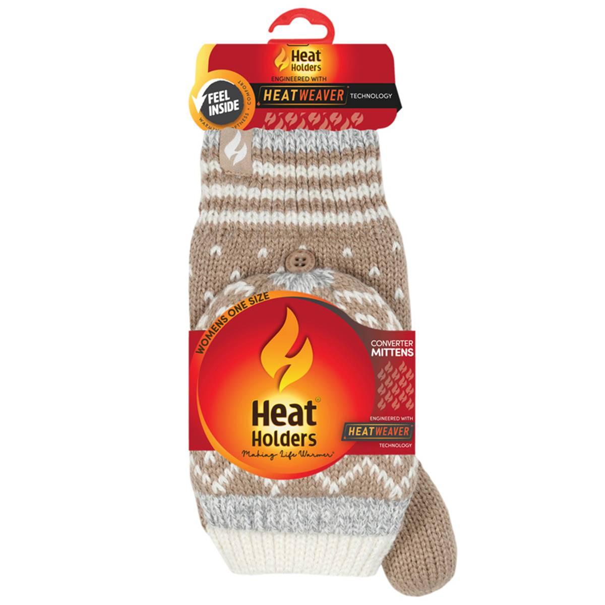 Womens Heat Holders Vienna Fair Isle Converter Mitten - Beige