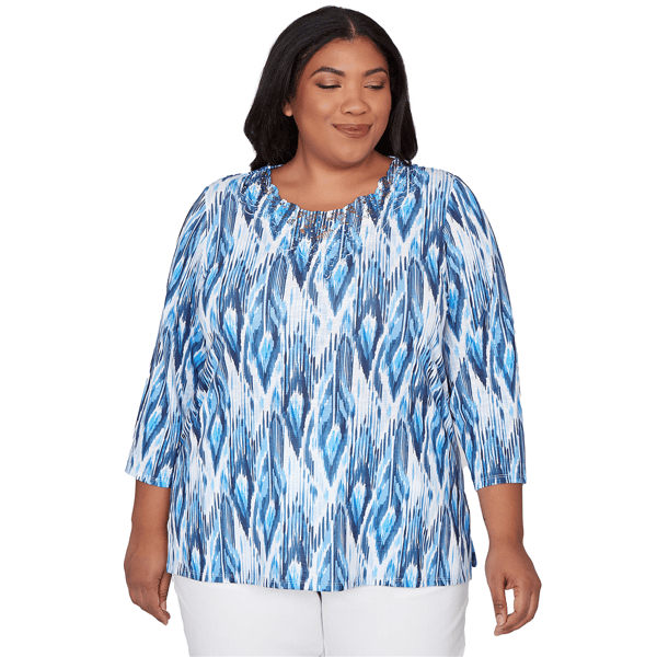 Plus Size Alfred Dunner Mykonos Ikat Embellished Blouse - image 