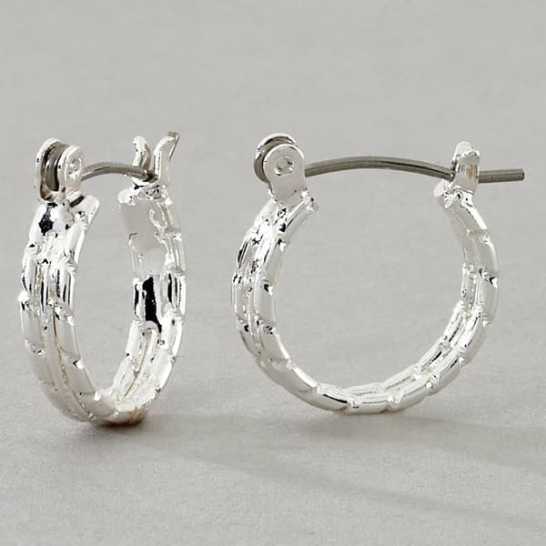 Design Collection Silver Tri-Textured Polished Hoop Earrings - image 