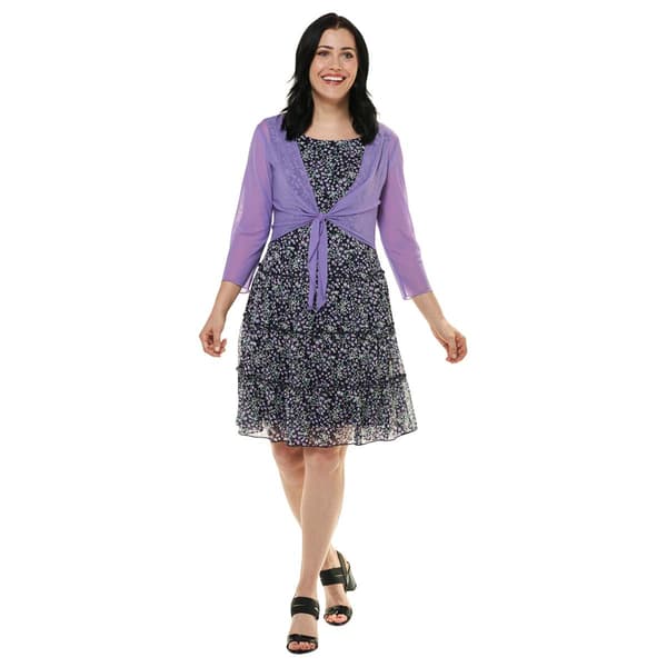 Womens Connected Apparel Tie Jacket With Print Dress