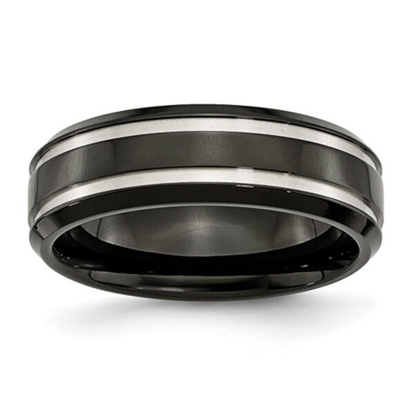 Mens Endless Affection&#40;tm&#41; Titanium 7mm Black IP-Plated Grooved Band - image 
