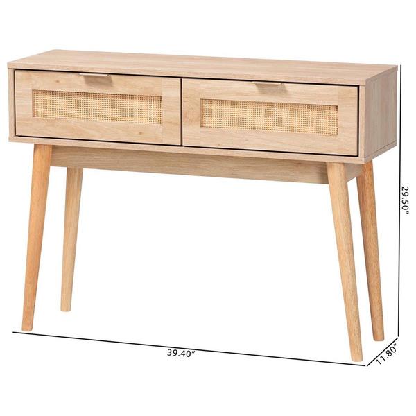 Baxton Studio Baird Oak Brown Wood/Rattan 2-Drawer Console Table