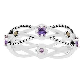 Marsala Silver Plated Marcasite Amethyst CZ Band Ring
