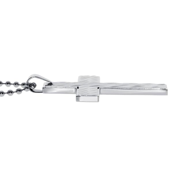 Mens Lynx Stainless Steel Ball Chain Textured Cross Pendant